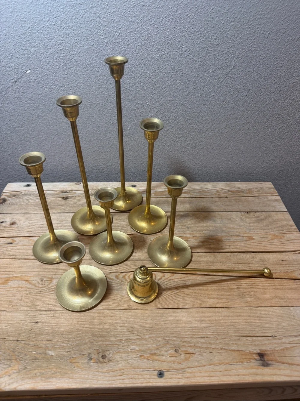 Brass Taper Candle Holders Set with Snuffer - Gold Finish. Taiwan interpur tag